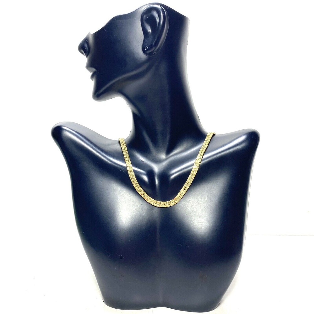 Vintage Gold Nugget Necklace Gold Tone Flat Lay Box Chain Costume Jewelry 18"